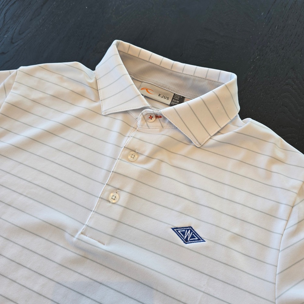 Kjus Soren Mel Stripe Polo SS Mens 50 M White Grey‎ Golf Shirt UPF 50+ K00495